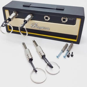 Miniature Bugera Head Amplifier Key Holder –  Mini Guitar Amp Keychain Rack with 4 Jack Plug Hooks – Mini Wall Key Organizer
