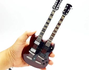 Miniature Guitar Jimmy Page SG Double Neck Scale 1:4 | Replica Mini Electric Guitar Handmade | Guitarist Birthday Gift Music Display