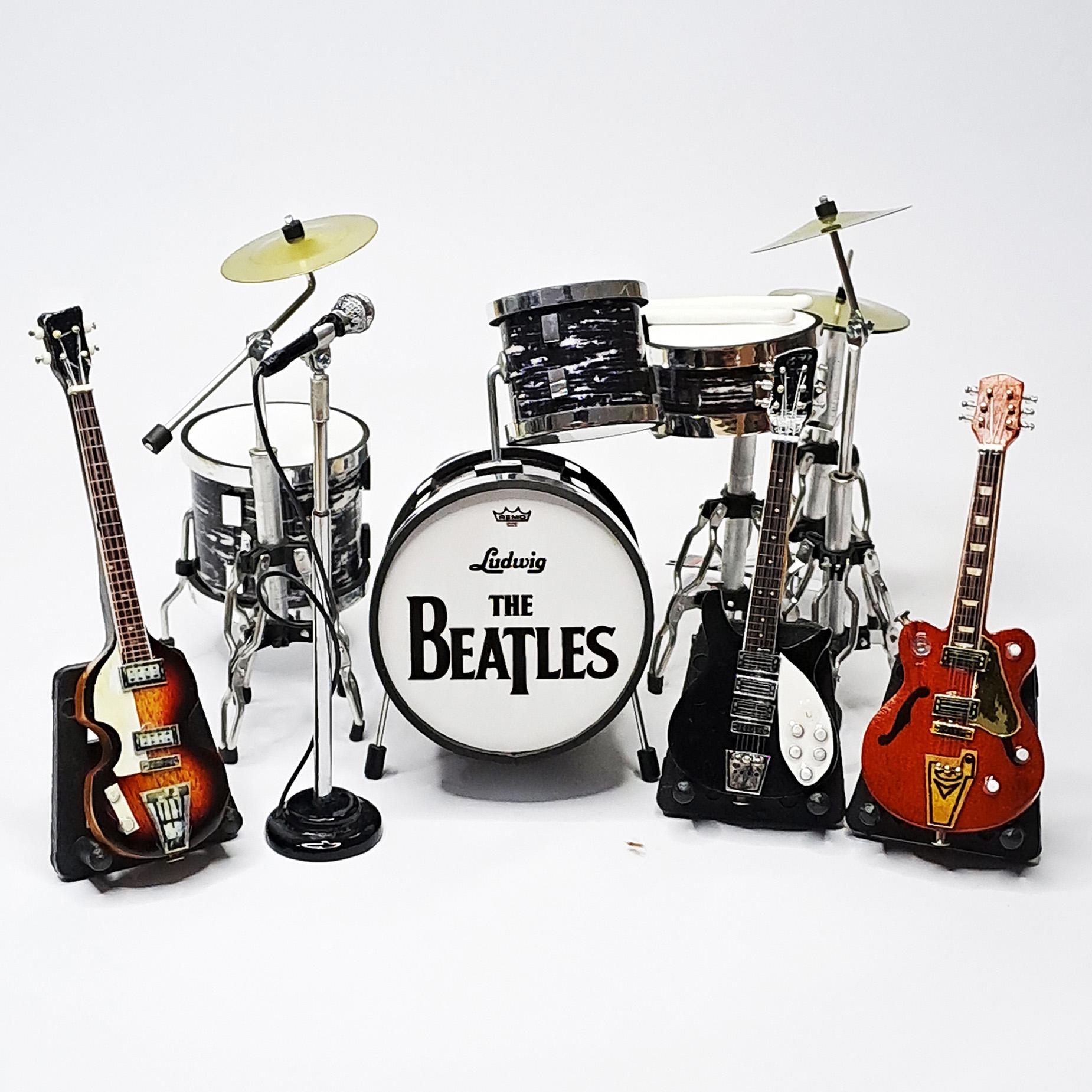 Beatles Mini Instruments Miniature Drum Set the Beatles Classic With Guitars 1:12 | Mini Replica ...