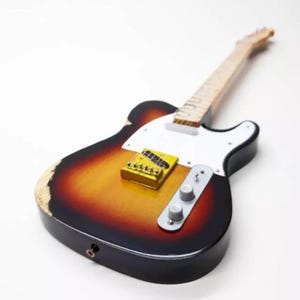 Miniature Guitar Telecaster Sunburst Scale 1:4 | Replica Mini Electric Guitar Handmade | Guitarist Birthday Gift Music Instrument Display