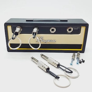 Miniature Bugera Head Amplifier Key Holder –  Mini Guitar Amp Keychain Rack with 4 Jack Plug Hooks – Mini Wall Key Organizer