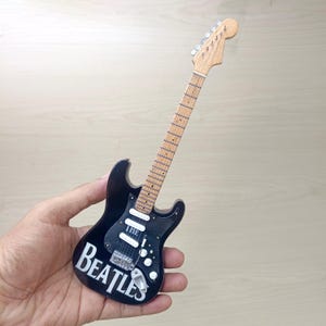 Miniature Guitar The Beatles Stratocaster Scale 1:4 | Realistic Replica Mini Electric Guitar Handmade | Guitarist Birthday Gift Instrument