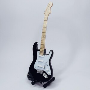 Miniature Guitar Stratocaster Black White Scale 1:4 | Replica Mini Electric Guitar Handmade | Guitarist Birthday Gift Music Instrument