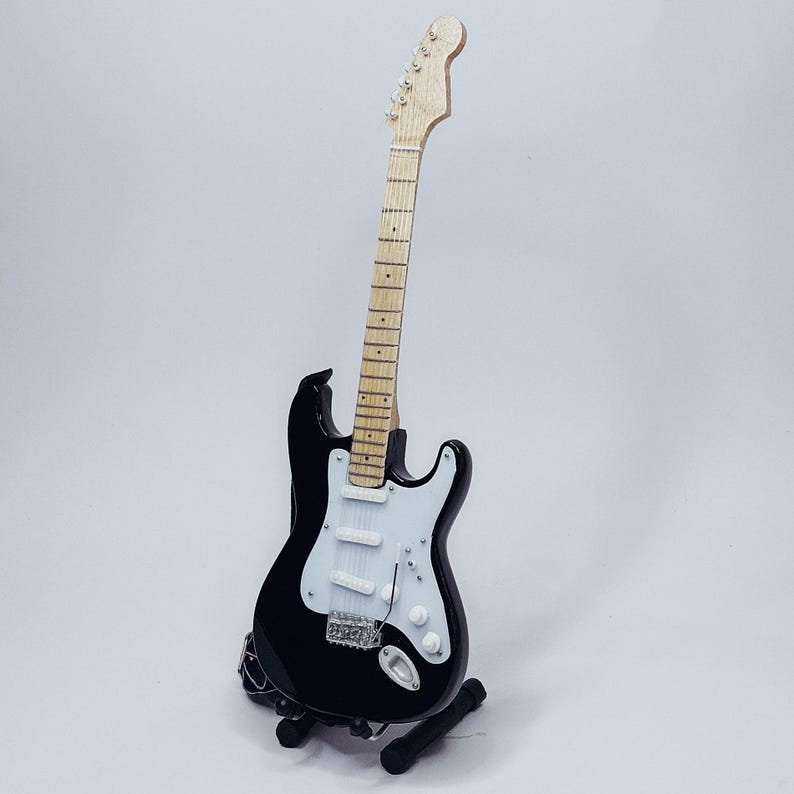 Miniature Guitar Stratocaster Black White Scale 1:4 | Replica Mini Electric Guitar Handmade | Guitarist Birthday Gift Music Instrument
