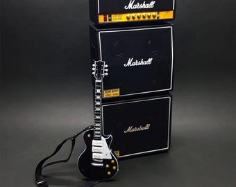 Miniature Guitar L P Black with Amplifier Marsh all 1:6  | Realistic Replica Mini Guitar & 3 Stack Amp | Guitarist Birthday Gift