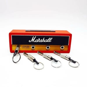 Miniature Marsh all Head Amplifier Key Holder –  Mini Guitar Amp Keychain Rack with 4 Jack Plug Hooks – Mini Wall Key Organizer