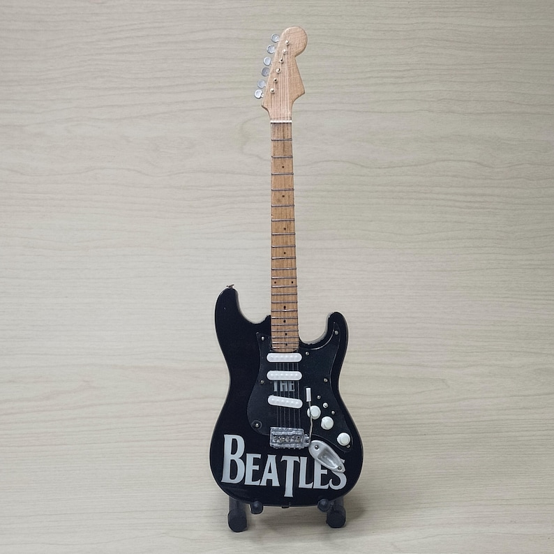 Miniature Guitar The Beatles Stratocaster Scale 1:4 | Realistic Replica Mini Electric Guitar Handmade | Guitarist Birthday Gift Instrument