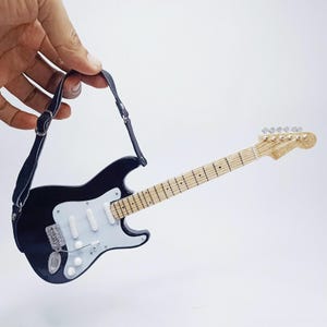 Miniature Guitar Stratocaster Black White Scale 1:4 | Replica Mini Electric Guitar Handmade | Guitarist Birthday Gift Music Instrument