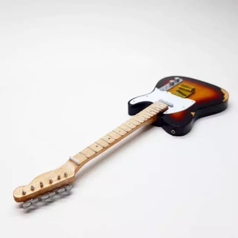 Miniature Guitar Telecaster Sunburst Scale 1:4 | Replica Mini Electric Guitar Handmade | Guitarist Birthday Gift Music Instrument Display