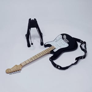 Miniature Guitar Stratocaster Black White Scale 1:4 | Replica Mini Electric Guitar Handmade | Guitarist Birthday Gift Music Instrument
