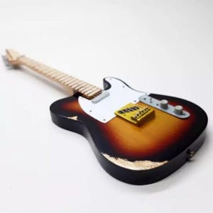 Miniature Guitar Telecaster Sunburst Scale 1:4 | Replica Mini Electric Guitar Handmade | Guitarist Birthday Gift Music Instrument Display