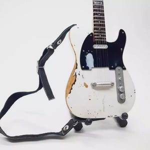 Miniature Guitar Telecaster White Relic 1:4 | Realistic Replica Mini Electric Guitar Handmade | Guitarist Birthday Gift Music Instrument