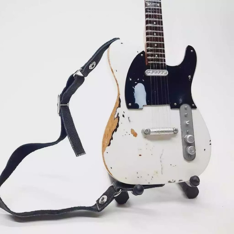 Miniature Guitar Telecaster White Relic 1:4 | Realistic Replica Mini Electric Guitar Handmade | Guitarist Birthday Gift Music Instrument