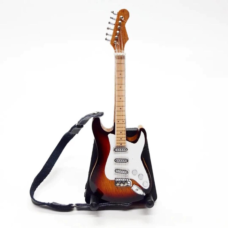 Miniature Guitar Stratocaster Sunburst with Fe nder Amplifier Scale 1:12 | Realistic Replica Mini Electric Guitar | Guitarist Birthday Gift