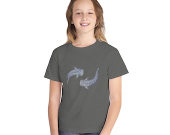 Walvishaai handgetekende illustratie jeugd T-shirt | Grafisch oceaandier | Boutique kinderkleding | Op de natuur geïnspireerde kinderen