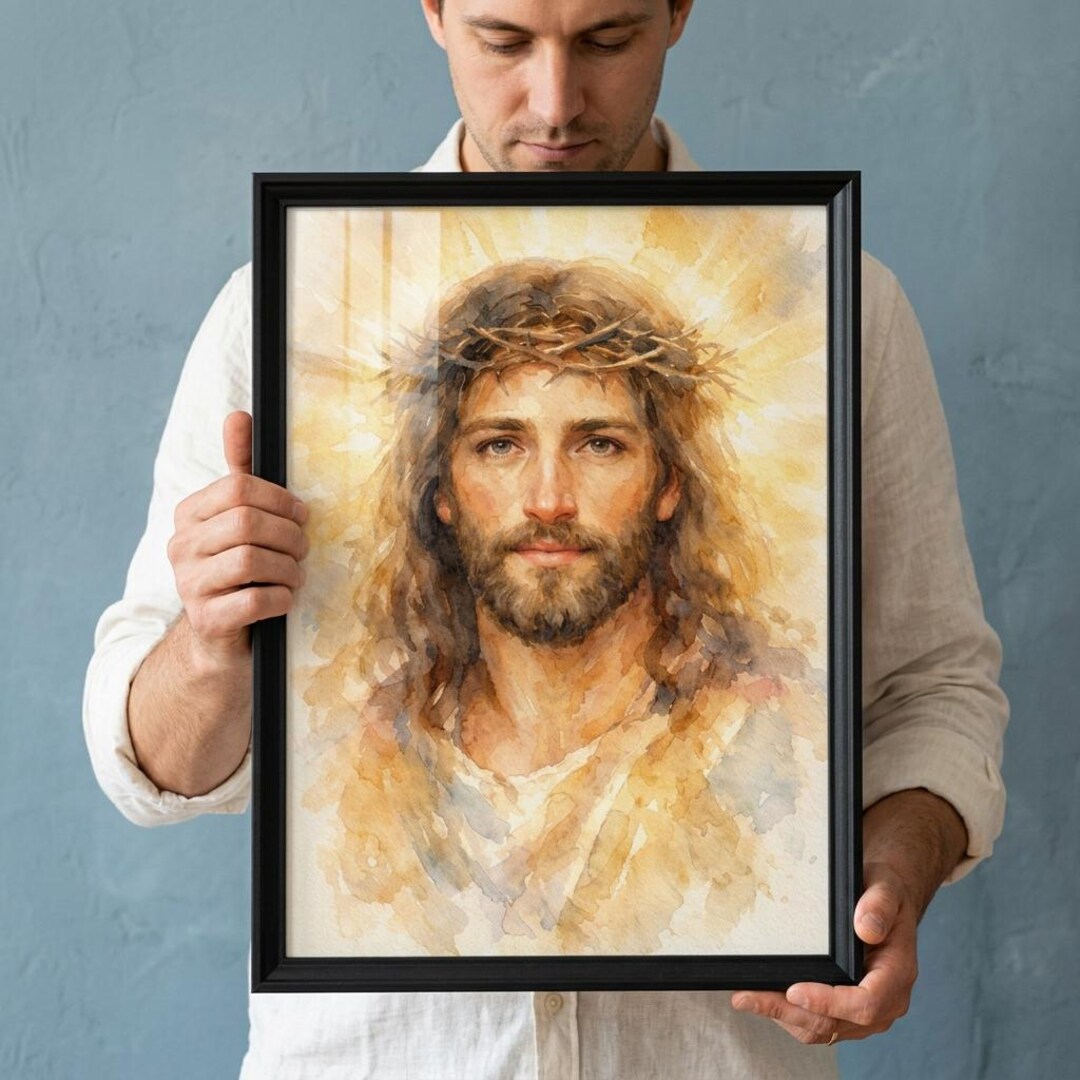 Jesus Christ Portrait Poster, Christian Wall Art Print, Savior Crown of ...