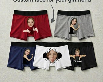 Custom Face Boxers, Personalized Men's Underwear with Photo, Funny Gag Gift for Boyfriend Husband, Anniversary Birthday Gift for Him