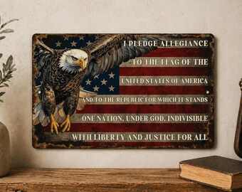 Patriotic American Eagle Tin Sign Vintage US Flag Metal Wall Decor, Memorial Day Independence Day Veterans Gift, Man Cave Bar Decor