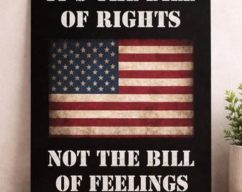 American Flag Metal Tin Sign Wall Decor, It’s the Bill of Rights Not Feelings Sign, Patriotic Man Cave Bar Decor