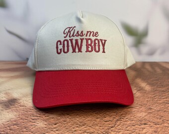 Vintage Kiss Me Cowboy Hat, Retro Western Trucker Cap, Coastal Cowgirl Bachelorette Hat, Country Music Snapback, Rodeo Party Gift for Her