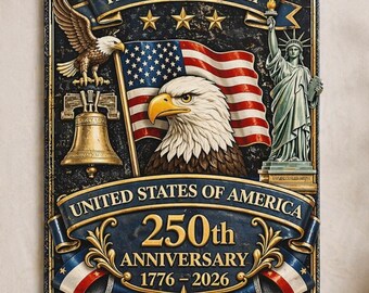 Personalized USA 250th Anniversary Tin Sign 1776-2026 Custom Family Name Metal Wall Decor, 4th of July Gift