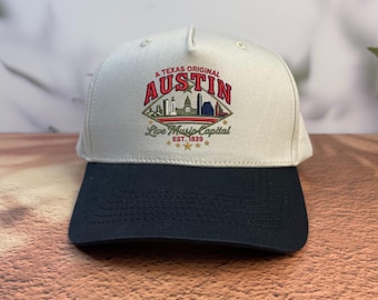 Austin Texas Trucker Hat, Live Music Capital Snapback Cap, Austin Skyline Mesh Hat, Texas Souvenir Gift, Retro Austin TX Vacation Hat