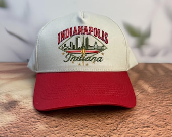 Indianapolis Indiana Skyline Baseball Cap, Vintage Indianapolis Hat, Retro Indiana Souvenir Gift, Embroidered City Skyline Dad Hat