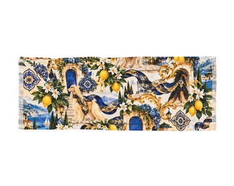 Mediterranean Blue Lightweight Scarf Wrap, Italian Coastal Lemon Floral Fashion Scarf, Elegant Cobalt Blue Shawl