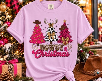 Howdy Comfort Colors Christmas Shirt, Western Style Holiday Party Apparel, Cowgirl Gift Festive Christmas Tee