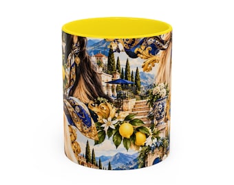 11oz Dog Lover Mug, Elegant Blue Gold Ceramic Coffee Mug, Art Coffee Cup
