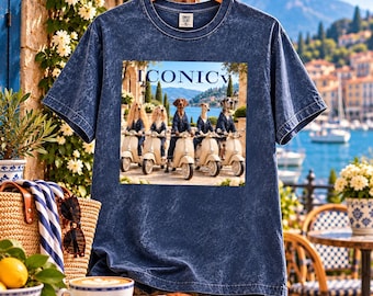 Dog Lover Vintage Washed Graphic Tee, Casual Comfortable Apparel, Birthday Scooter Dogs T Shirt