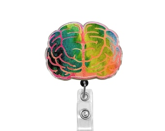 Brain Badge Reel | Rainbow Galaxy, Retractable ID Holder