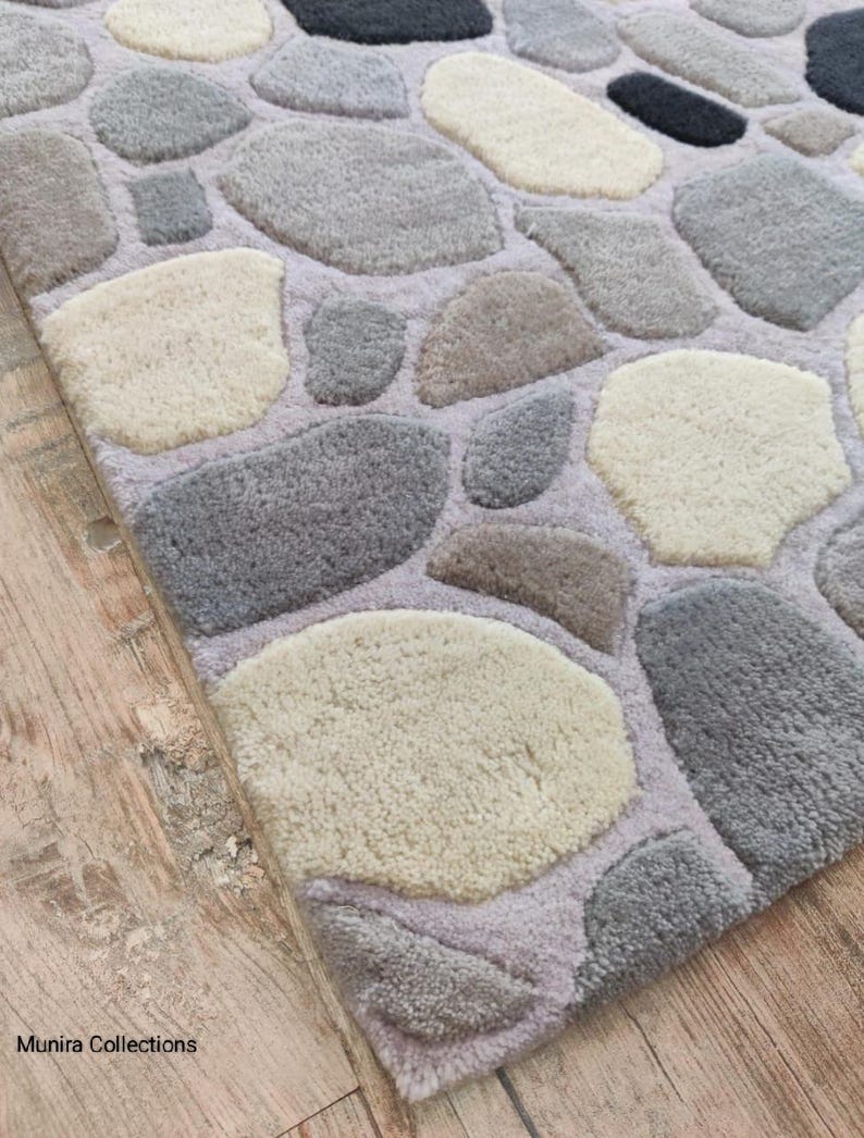 Hand-tufted Pebble Stone Pattern Rug | Modern Neutral Area Carpet - Etsy