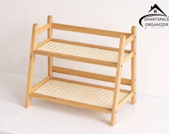 Houten opbergplank met meerdere niveaus | Bureaubladopbergerrek, ijdelheidsdisplay aanrecht in de keuken