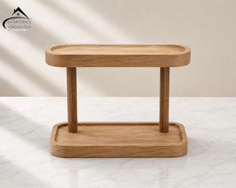 Houten plank voor bureau-organizer | Opbergrek met twee niveaus | Minimale bureaustandaard | Opbergvak voor cosmetica | Thuiskantoor tafeldecoratie