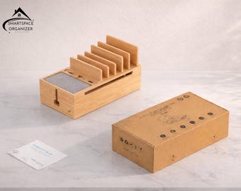 Houten opbergerstandaard voor meerdere apparaten | Bureauhouder voor elektronica