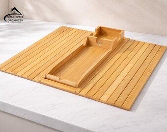 Opberger houten armleuning bank | Opvouwbaar bankblad, bekerhouder, opberger voor snacks