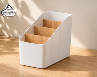 Multifunctionele opbergdoos voor desktop | Bamboe en witte opbergbak voor thuis