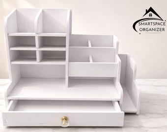 Houten bureauopberger | Briefpapierhouder met meerdere niveaus, opbergplank voor werkruimte