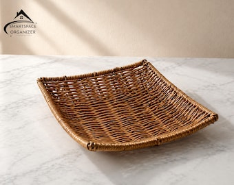 Opbergmand rotan | Geweven opberger voor fruitbrood | Multifunctioneel dienblad | Aanrecht displaydecor | Natuurlijk tafelaccent thuis