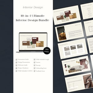 Inredningspaket för företag | Inredningsdesignerkit | Inredningsstartpaket | Kundpresentation, schema för arbetsytor och mat, moodboards