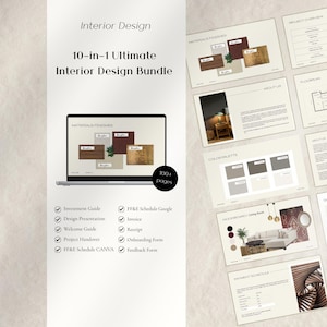 Inredningspaket för företag | Inredningsdesignerkit | Inredningsstartpaket | Kundpresentation, schema för arbetsytor och mat, moodboards