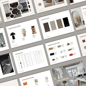 Interior Design Project Proposal | Presentation Template for Interior Designers Clients, Mood Board, FFE Schedule