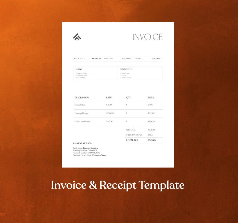 Interior Design Invoice and Receipt Template, Interior Designer ...