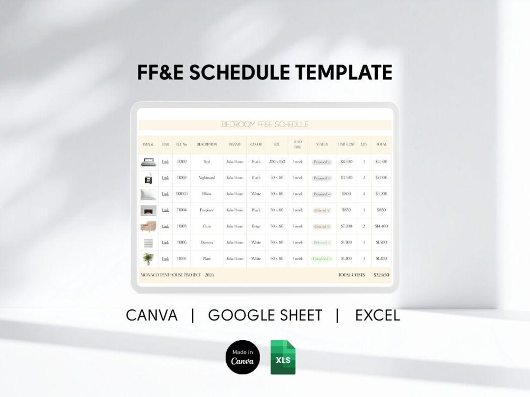 Design Ffe Schedule Interior Design FF&E Schedule Template | Furniture Fixtures Equipment ...