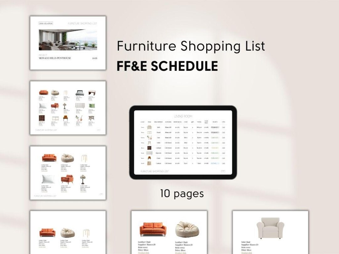 Ffe Item Schedule Furniture Shopping List, Editable FF&E Schedule, Interior Designer FFE ...