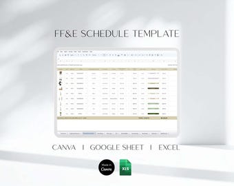 FF&E Schedule Interior Indesign Template, Excel Canva Google Sheets ...