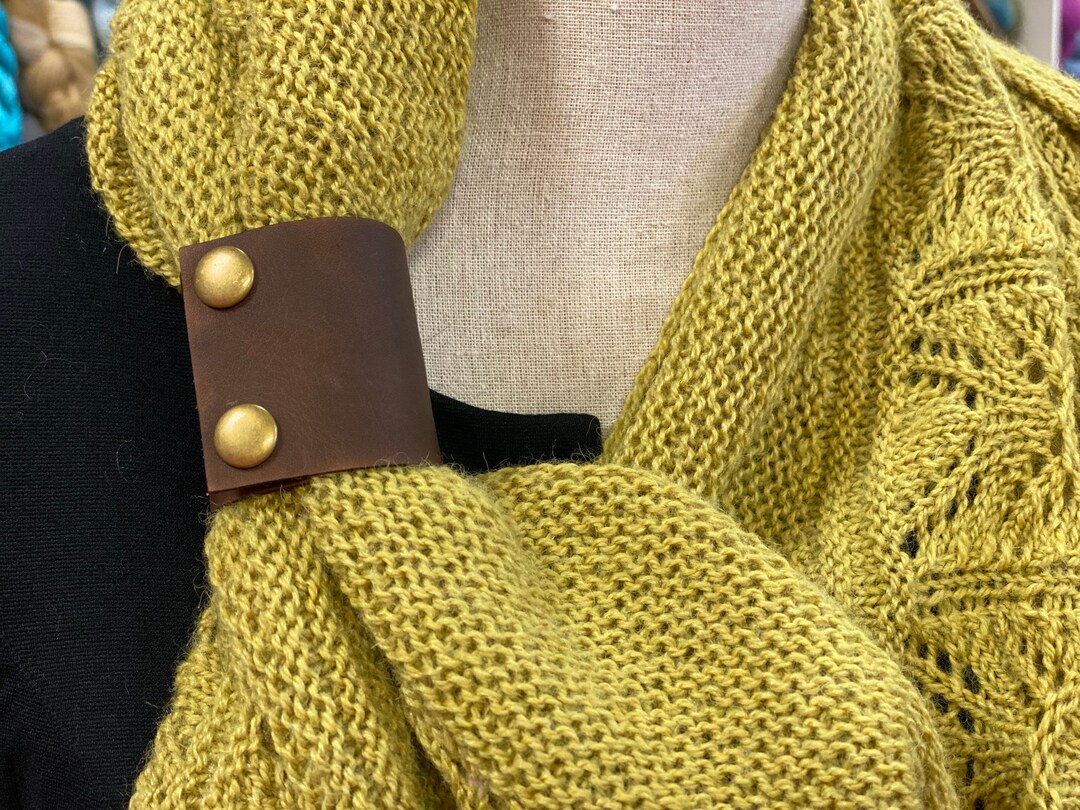 Classic Leather Scarf Cuff, Handmade, Shawl Cuff, Fastener, Natural Leather Etsy