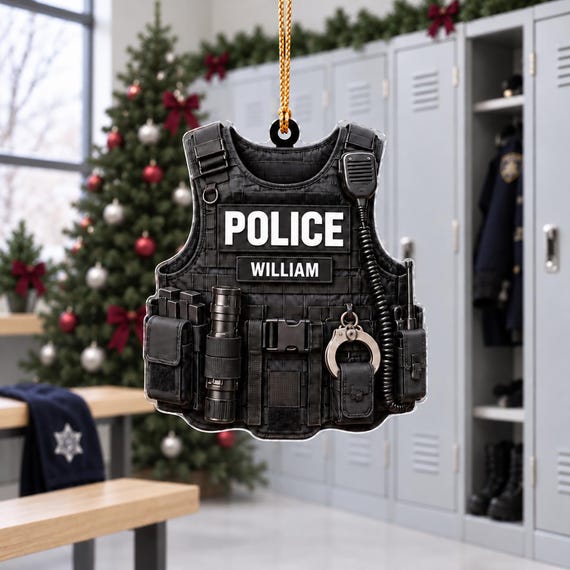 Personalized Police Vest Christmas Ornament, Custom Officer Name, 2D Flat Acrylic Ornament, Police Officer Gift, Law Enforcement Keepsake