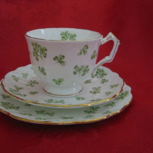 Vintage Aynsley Fine English Bone China Shamock 3 Piece Tea Set for One